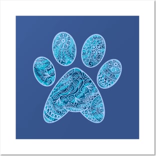 Zen Paw Print Blue Posters and Art